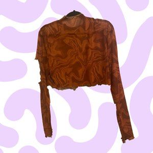 (Plus SIze) Brown Swirl Marble Sheer Crop Top